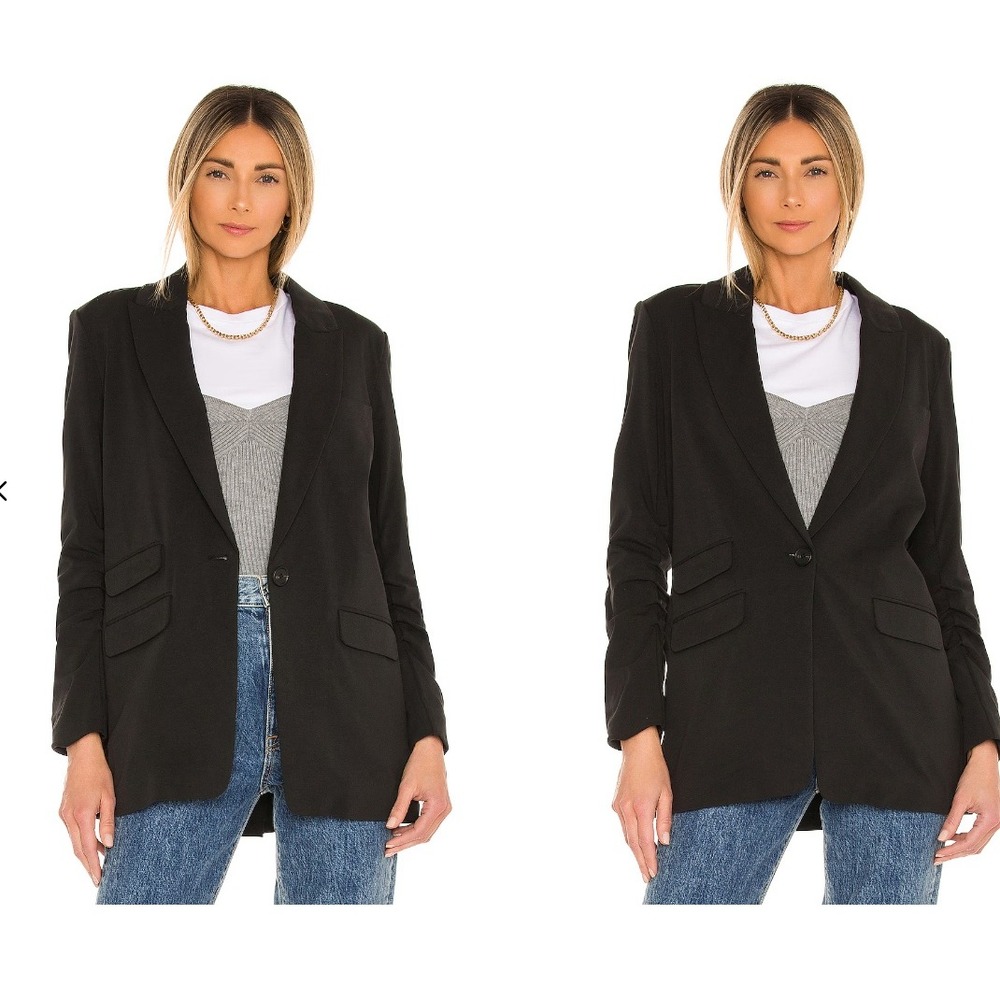 Veronica Beard Martel‎ Jacket Blazer Ruched Sleeve Black Size XS
